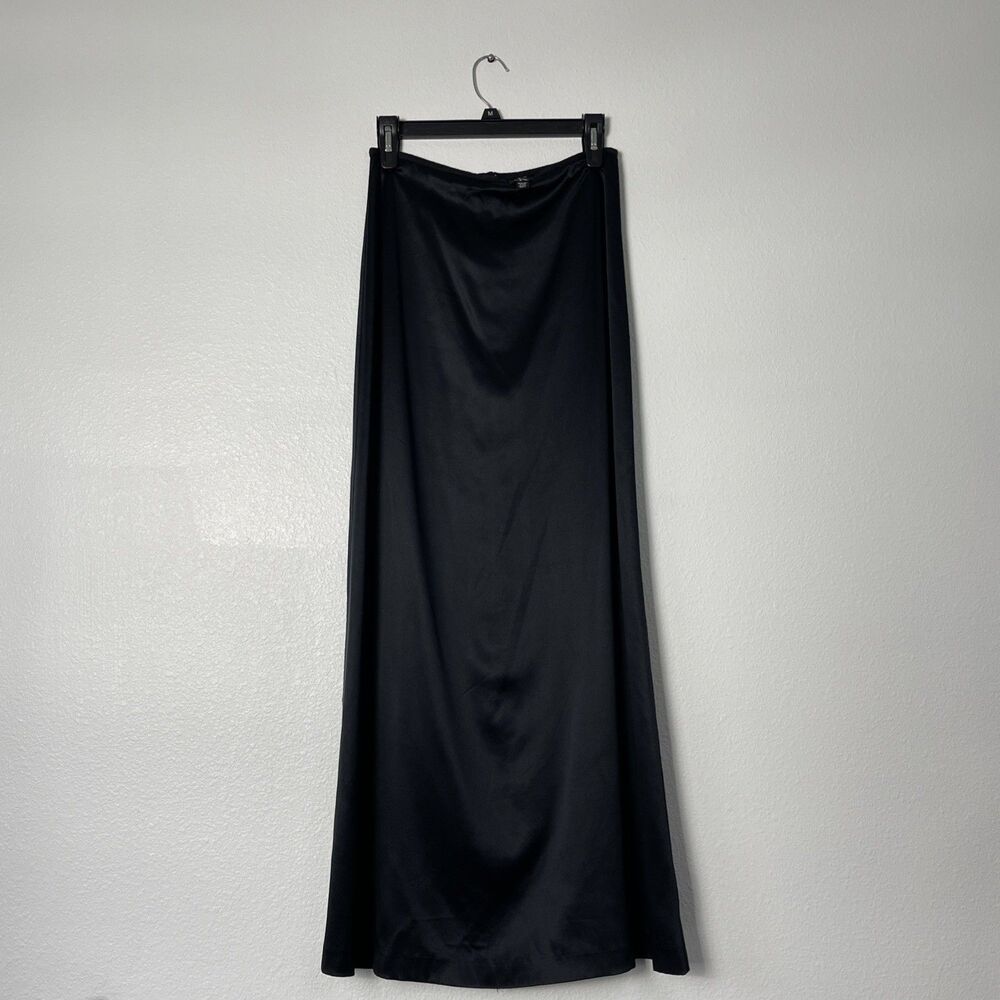 Calvin Klein Blk Silky Satin A-Line Flowy Maxi Skirt Pull On Spandex Womens Sz 4